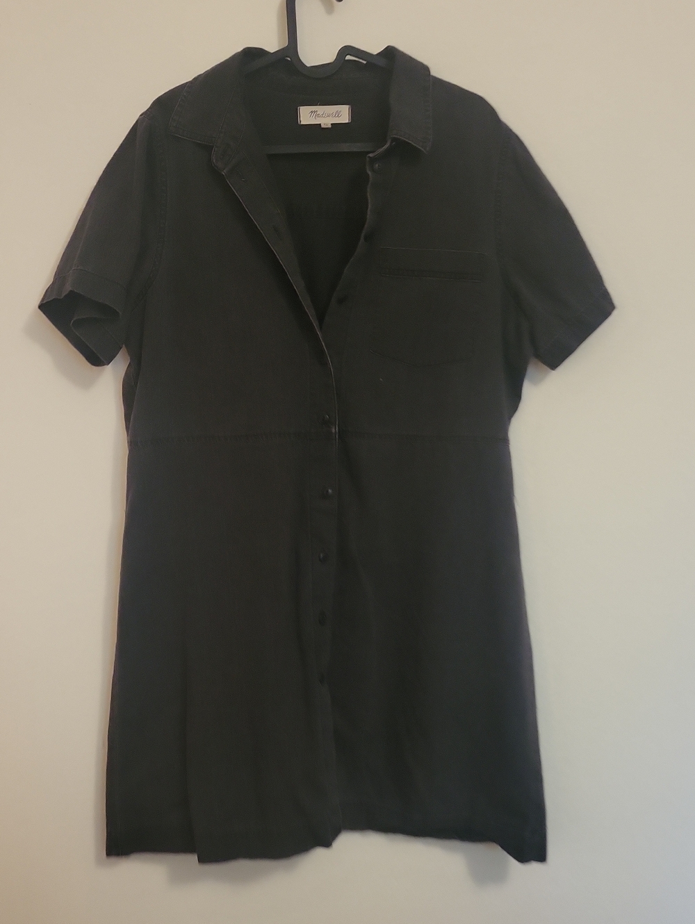 Madewell Black Short-Sleeve Button-Down Mini Dress